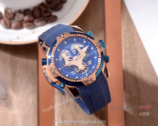2019 Replica Hublot Big Bang Perpetual Calendar watch Rose Gold Blue Face