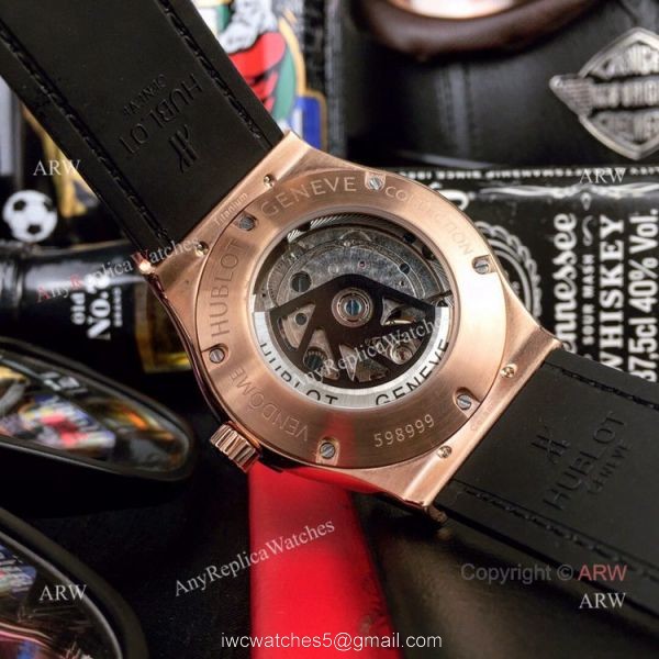 Iced Out Hublot Classic Fusion Watch Replica Rose Gold Gray Gummy Strap