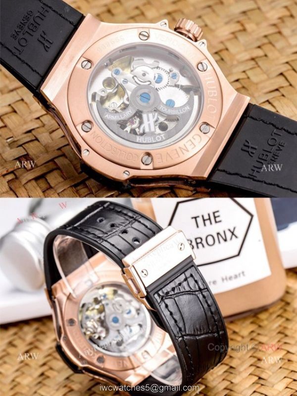 Fake Hublot Classic Fusion Rose Gold Skeleton Wristwatch 45mm