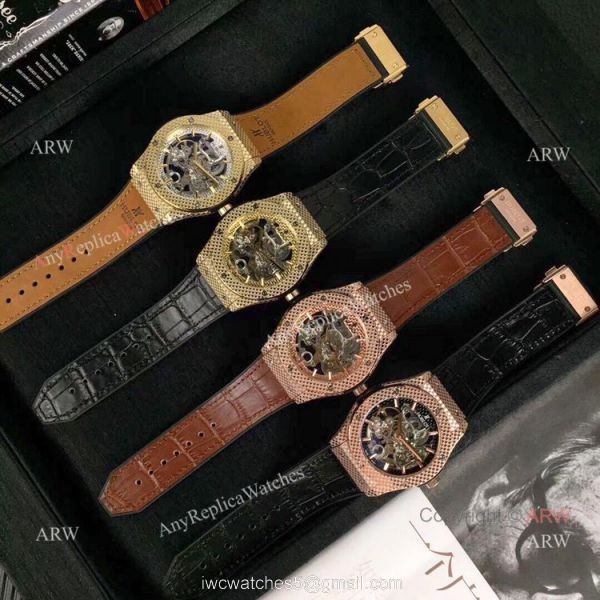 Copy Hublot Classic Fusion Watches Skeleton Dial Black Rubber Strap