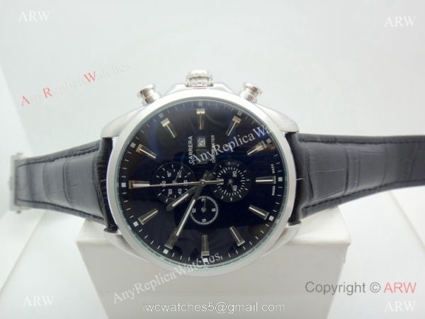 Copy Tag Heuer Carrera Chronograph Watch SS Black Leather Strap