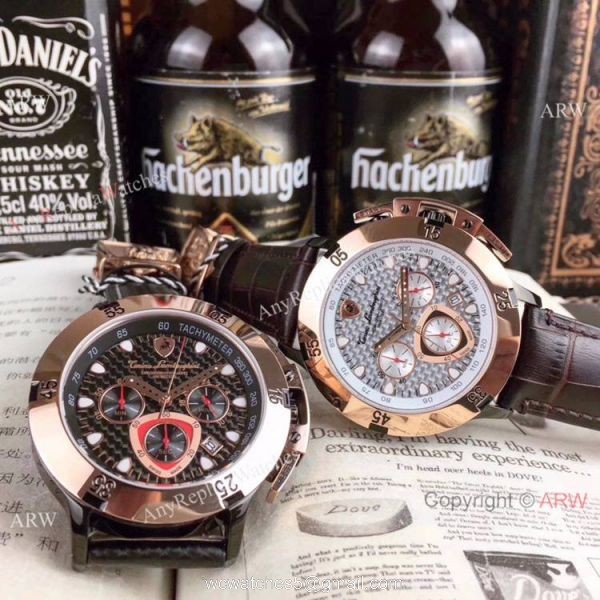 Copy Lamborghini Herrenuhr Quartz watch Rose Gold Bezel Silver Dial