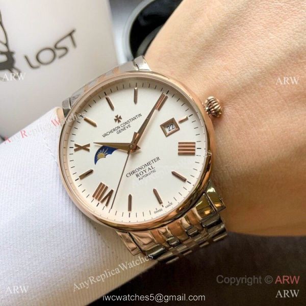 Top Grade Vacheron Constantin Moon phase Watch 2-Tone Rose Gold 40mm