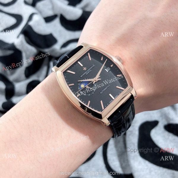 Knock off Vacheron Constantin Malte Moon phase Watches Rose Gold Black Dial