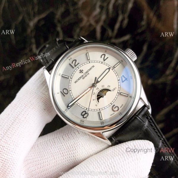 Copy Vacheron Constantin Moon phase Men Watches Silver Dial