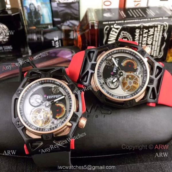 Replica Hublot Techframe Ferrari Tourbillon Watch Red Rubber Strap 43mm