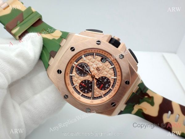 44mm Audemars Piguet Royal Oak Offshore Replica Watch Rose Gold Camouflage Strap