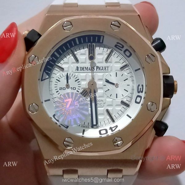 New CopyRoyal Oak Offshore Diver Chronograph 42mm Watch Rose Gold White Dial