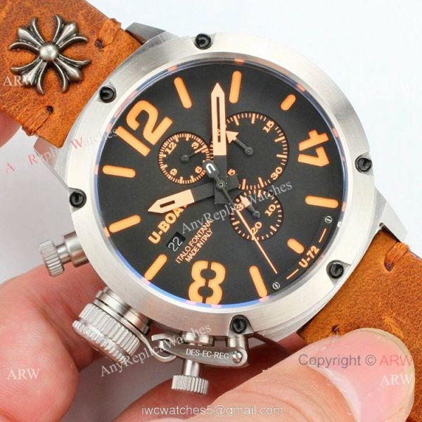 Best Replica U-Boat Classico U-72 Chronograph watches SS Yellow Leather Strap