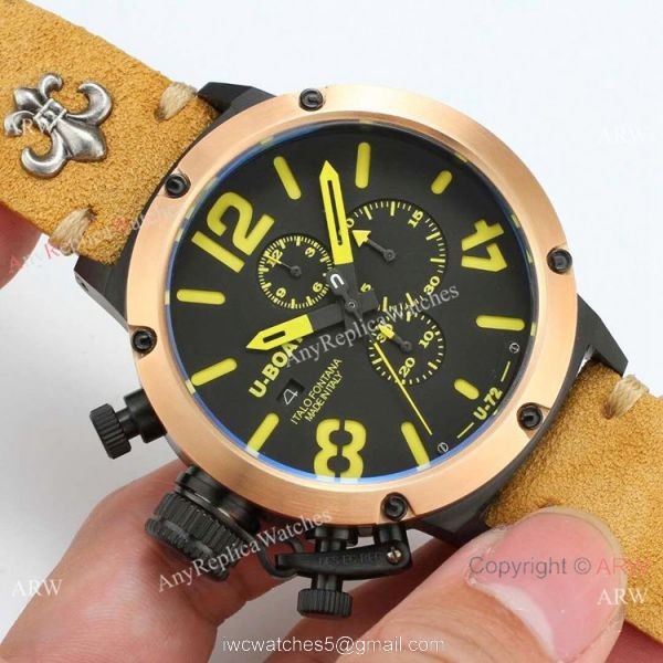 U Boat Classico U-72 Replica Watches Rose Gold Bezel Black Dial