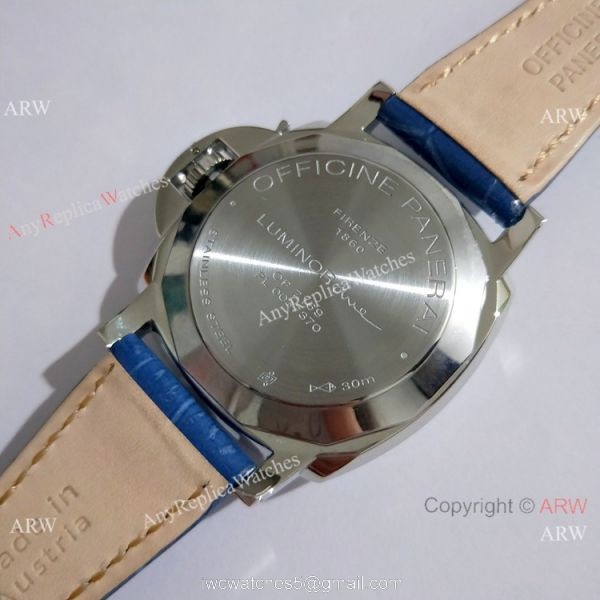 Copy Panerai Luminor Due PAM906 42mm Watch SS Blue Leather Strap