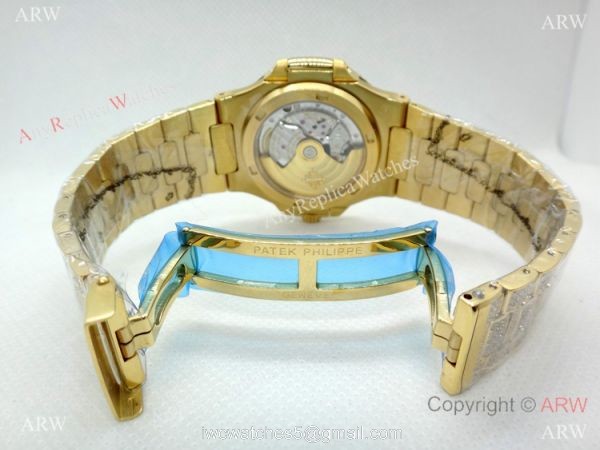 Swiss Replica Patek Philippe Nautilus Jumbo Gold Iced Out Watch 39.5mm