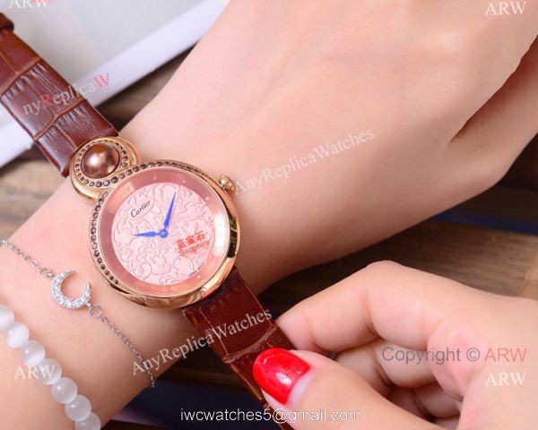 High Quality Copy Cartier Women watches Rose Gold Blue Leather Strap