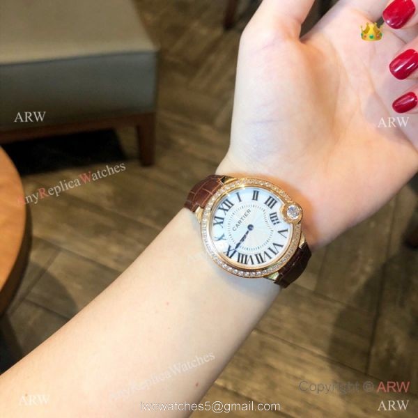 High Quality Cartier White Roman Dial Diamond Watch 36mm