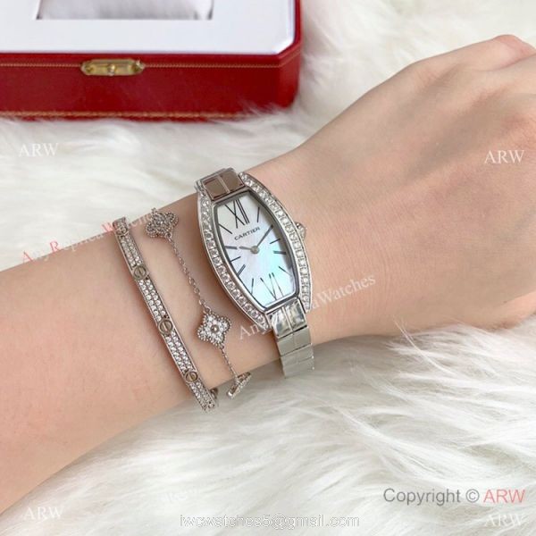 Cartier Mini Tonneau White MOP Dial Stainless Steel women Watch Best Replica