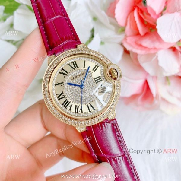 Best Quality Copy Cartier Ballon Bleu De Quartz Watch Yellow Gold Diamond
