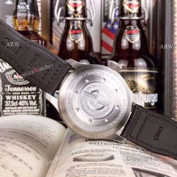 Swiss Replica IWC Pilots Top Gun SS Black Leather Strap Watch