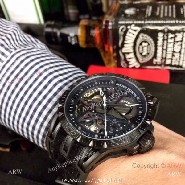 Roger Dubuis Excalibur Skeleton Copy Watch Black DLC Case 46mm