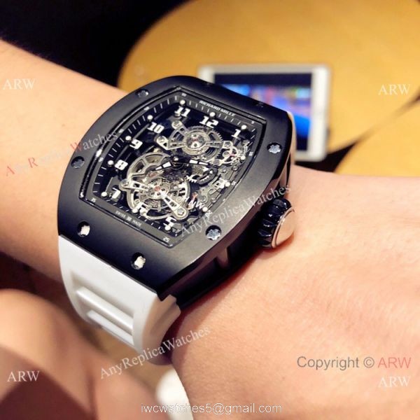 Richard Mille Knock off RM 17-01 Watches Black Case White Rubber Strap
