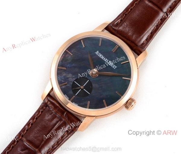 GB Factory replica Audemars Piguet Jules Audemars Rose Gold Black MOP Dial Watch