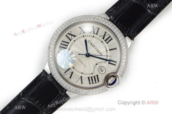 (CR) Ballon Bleu De Cartier Silver Dial Leather Strap 42mm Watch Swiss Grade 1