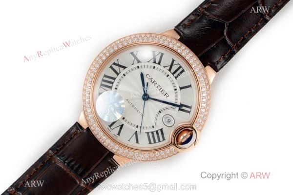 (CR) Swiss Grade 1 Ballon Bleu De Cartier Copy Watch Brown Leather Strap