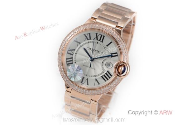 (CR) Swiss Copy Cartier Ballon Bleu de 42mm Watch Rose Gold Diamond