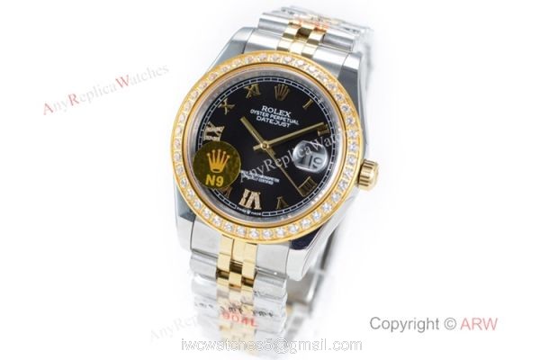 Swiss Grade 1 Rolex Datejust II 904L 2836 Watch 2-Tone Black Roman Dial