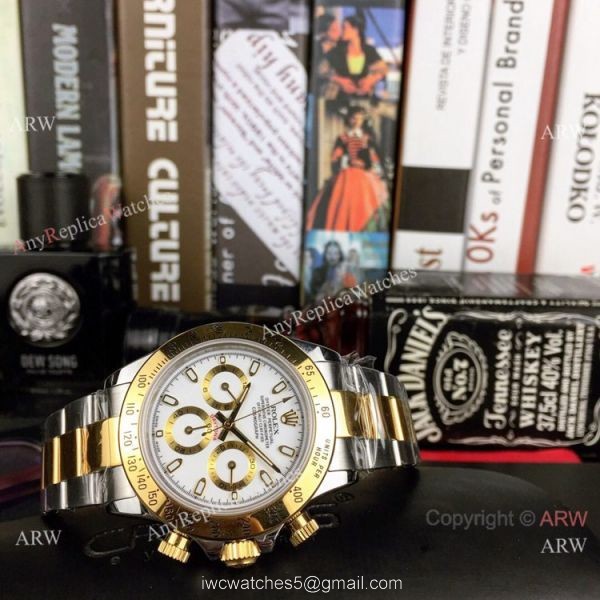 Copy Rolex Two Tone Daytona 40mm Watch Gold Dial with Diamond Gold Rolex Daytona Replica