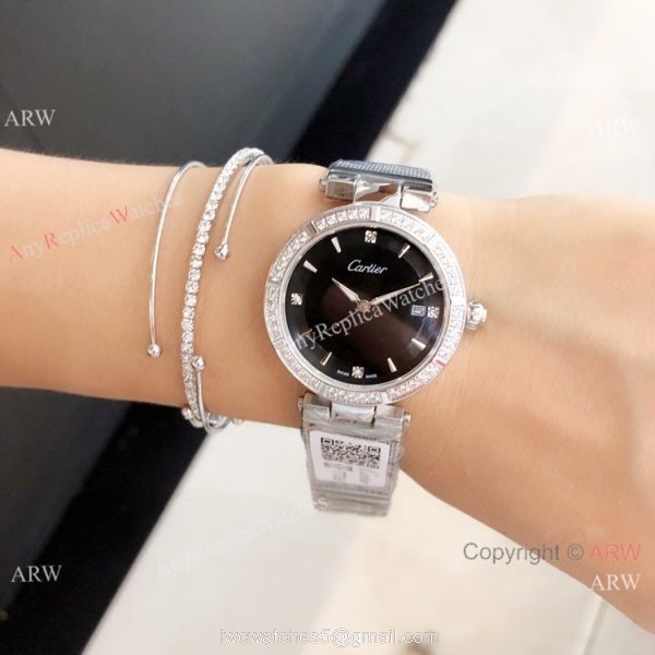 Copy Cartier Pasha de 35mm watch Stainless Steel Black Dial