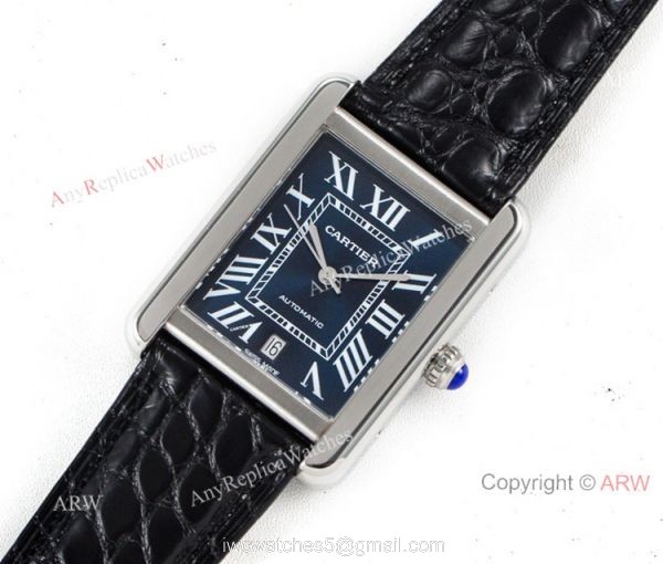 (ER) Grade 1A SwissTank Solo Cartier Watch Copy SS Black Roman Face