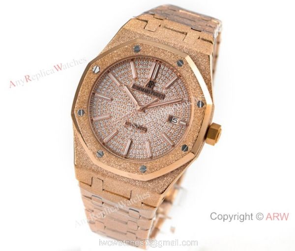 N9 Factory Swiss 3120 Audemars Piguet Frosted Rose Gold Watch Diamond Dial
