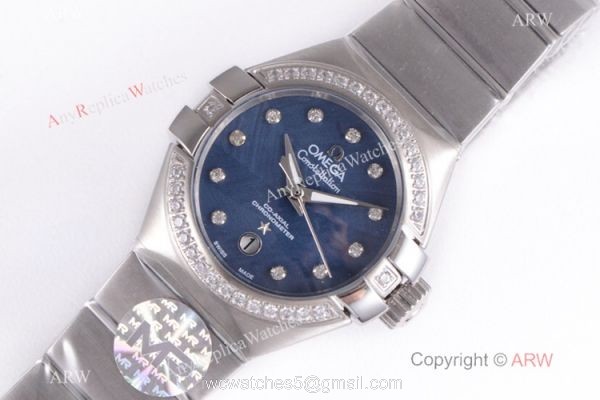 Swiss Grade Omega Constellation 27mm Watch Diamond Bezel Blue MOP Face