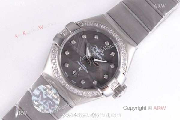 Swiss Replica Omega Constellation 316L Steel Grey Mop Dial Watch Lady