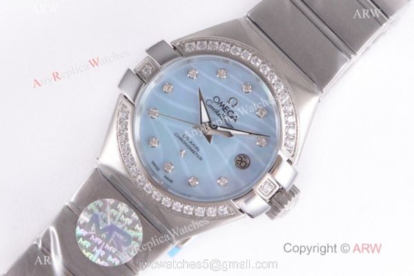 Swiss Replica Omega Constellation Stainless Steel Blue MOP Dial Watch 27mm