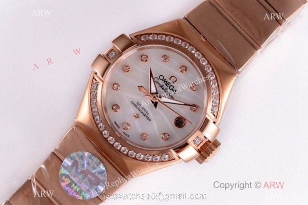 Swiss Replica Omega Constellation Rose Gold Diamond 27mm Watch 2019 New