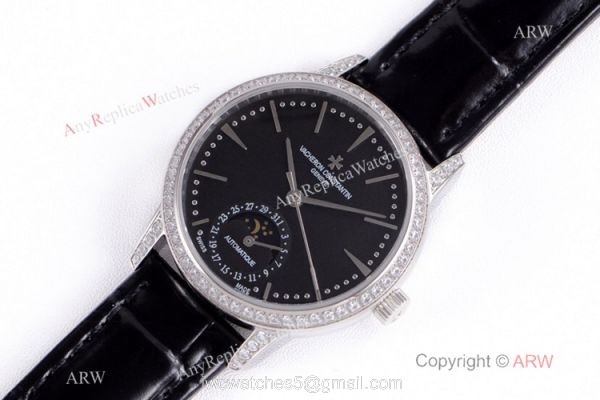 (VC) Swiss 2824-2 Vacheron Constantin Copy Watch Black Moon phase Dial