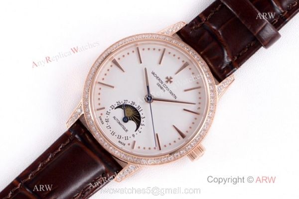 (VC) Vacheron Constantin Patrimony Moon Rose Gold Diamond Watch Swiss Replica