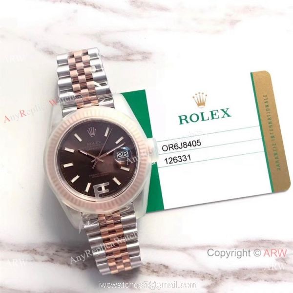 (EW) Chocolate Dial 2 Tone Rose Gold Rolex Datejust II 41 Swiss3235 Watch 126331