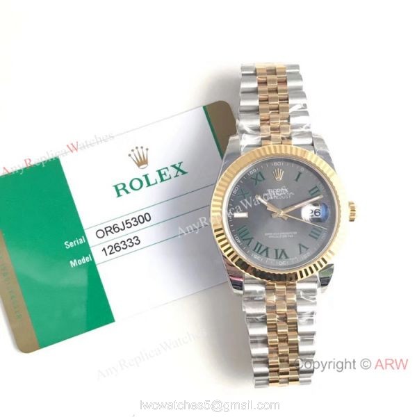 (EW) Best Quality Copy Rolex Datejust II 3235 Watch 2-Tone Jubilee Green Roman