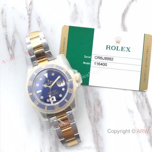 EW Replica Rolex Blue Face Submariner Diamond Markers Watch Swiss 3135
