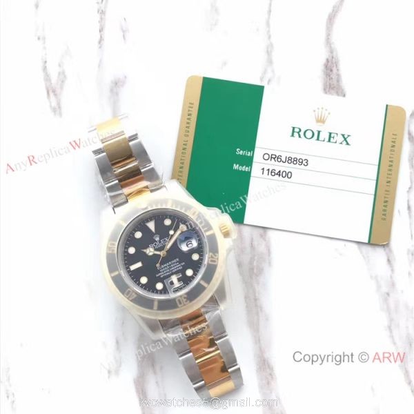(EW) Clone Rolex Submariner EW Factory Two Tone Black Ceramic Watch 3135