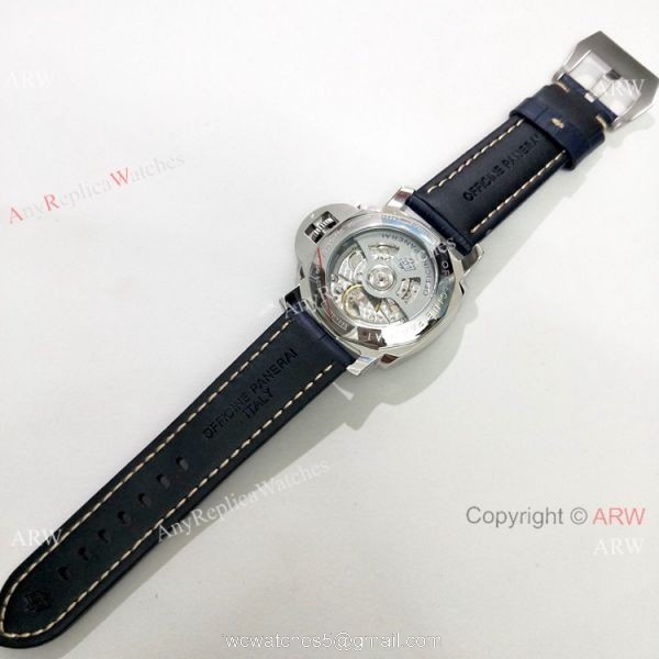 High Quality Panerai Luminor GMT PAM00320 Watch Blue Dial Blue Leather Strap