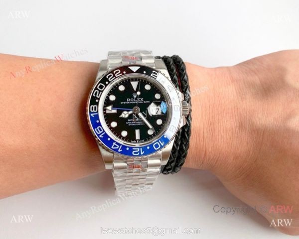 Noob Factory V10 Swiss 3135 Rolex GMT Master II Blue Black Replica Watch
