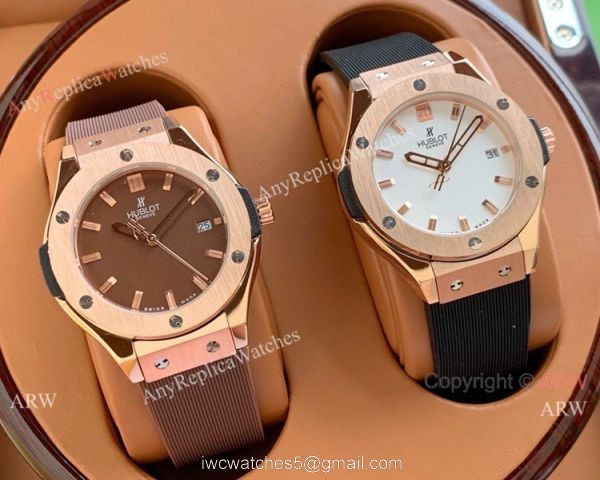 Copy Hublot Classic Fusion Lady Quartz Watch Rose Gold Brown Face