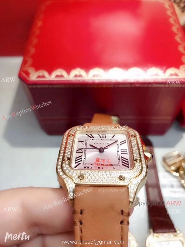 New Cartier Santos 100 Diamond Replica Watch Yellow Gold Diamond