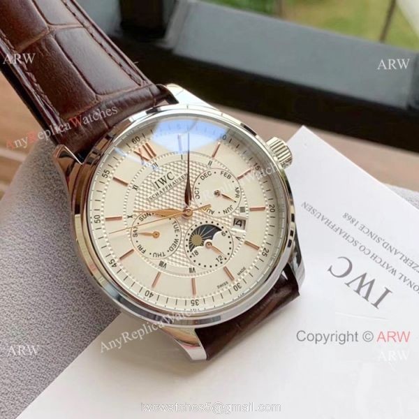 IWC Portugieser Annual Calendar Watches White Dial Black Leather Strap