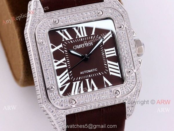 Buy Replica Cartier Santos Diamond Automatic Wrist SS Chocolate Dial