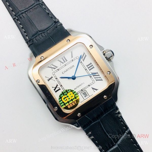 (GB) Swiss Replica Cartier Santos de Watch Two Tone Rose Gold White Dial