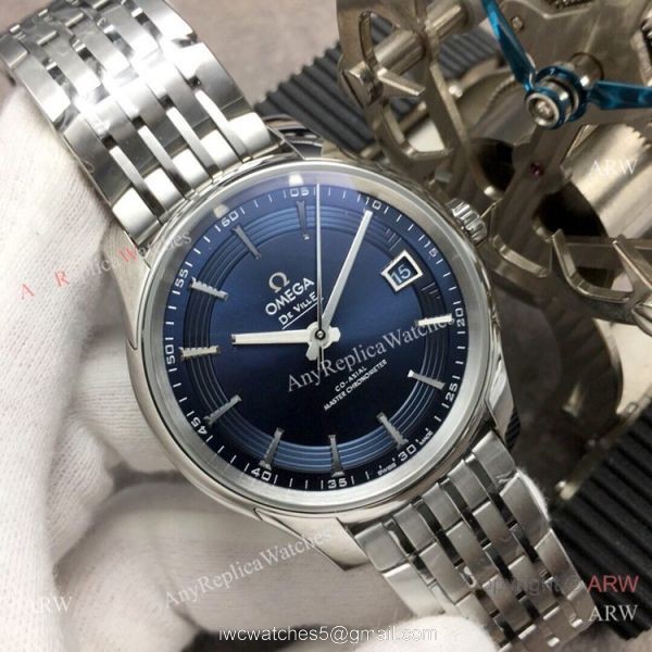 Swiss Replica Omega DeVille Hour Vision Stainless Steel Blue Dial Watch VS Factory 8900 Movement